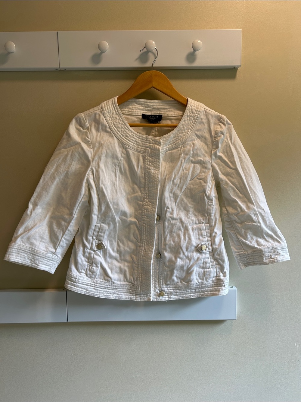 Talbots Cream Collarless Cotton Blend Jacket